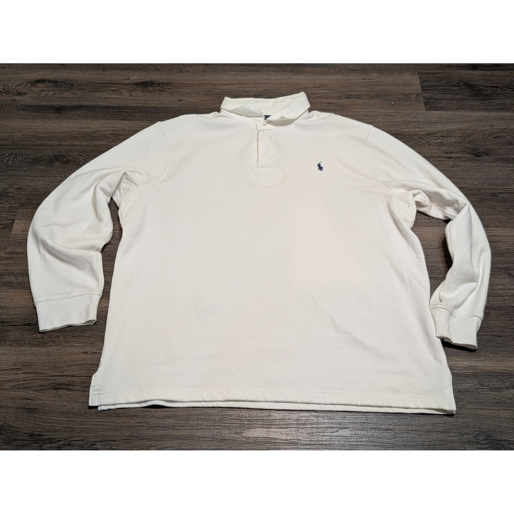 Polo Ralph‎ Lauren Mens XXL White Long Sleeve Rugby Shirt Armpit Vents Logo READ